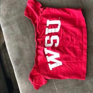 WSU off the shoulder crop shirt